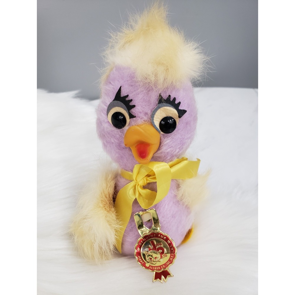 VINTAGE JERRY ELSNER PLUSH STUFFED DUCK RUBBER BEAK FELT FEET REAL GENUINE‎ FUR